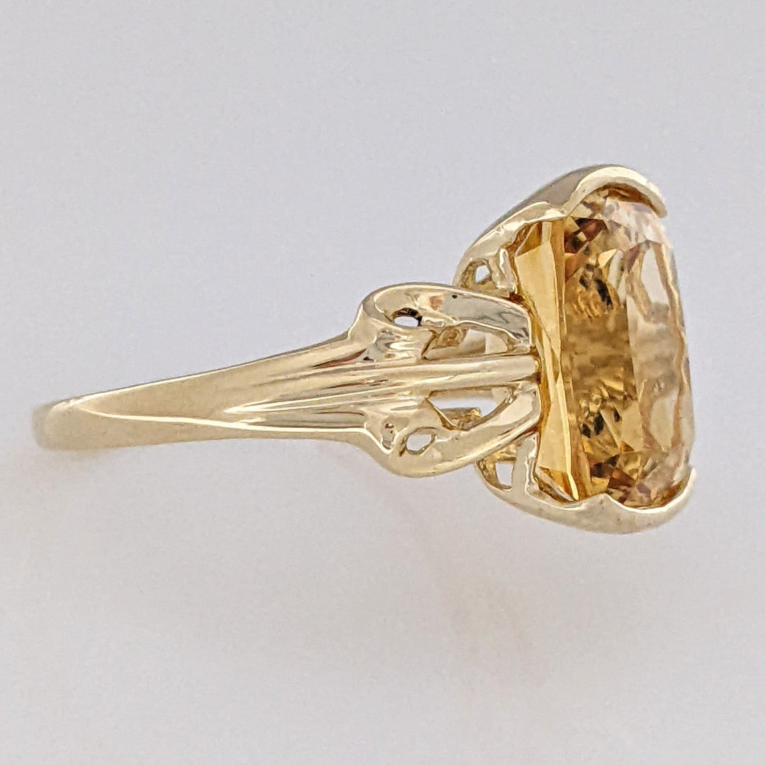 10K CITRINE CUSHION CUT 10X12 HALF-BEZEL ESTATE RING 3.2 GRAMS