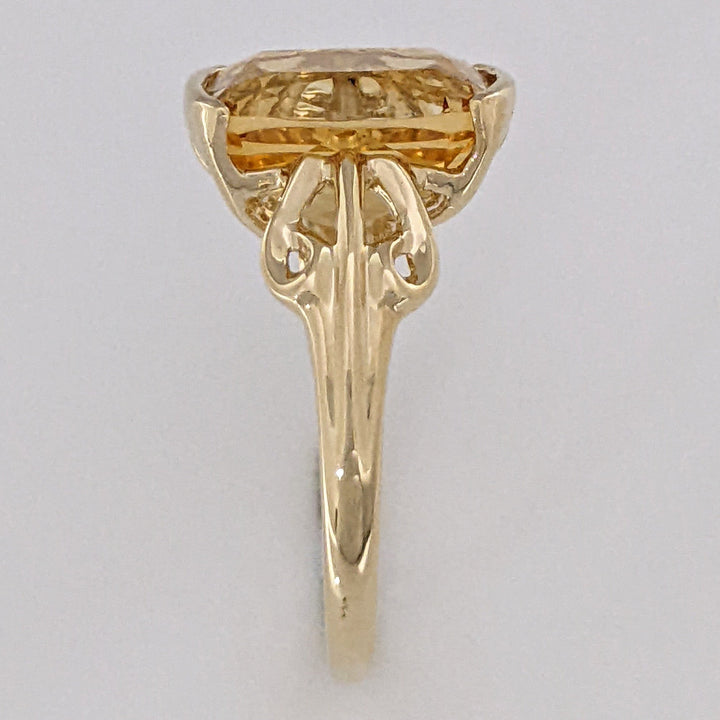 10K CITRINE CUSHION CUT 10X12 HALF-BEZEL ESTATE RING 3.2 GRAMS
