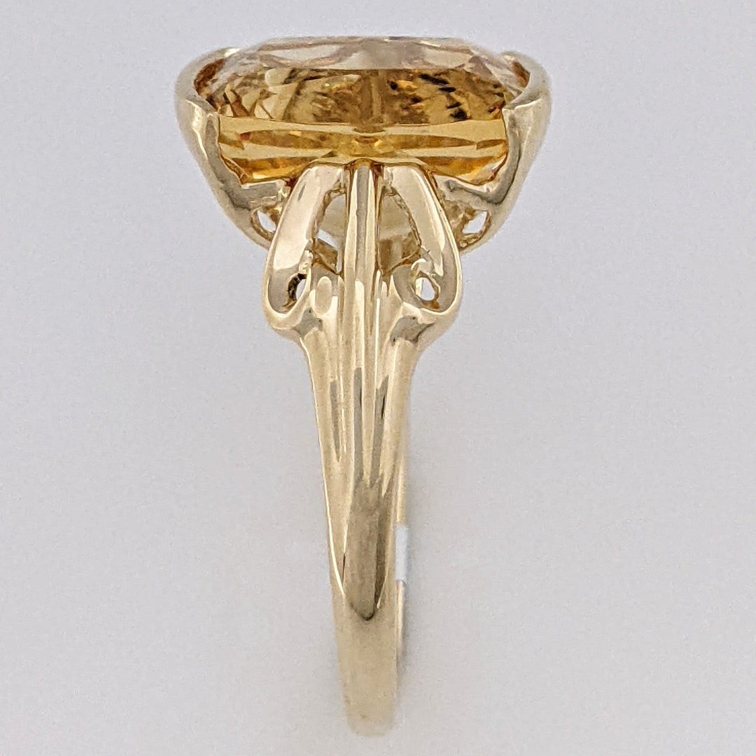 10K CITRINE CUSHION CUT 10X12 HALF-BEZEL ESTATE RING 3.2 GRAMS