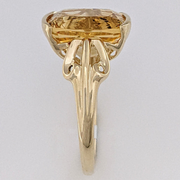 10K CITRINE CUSHION CUT 10X12 HALF-BEZEL ESTATE RING 3.2 GRAMS
