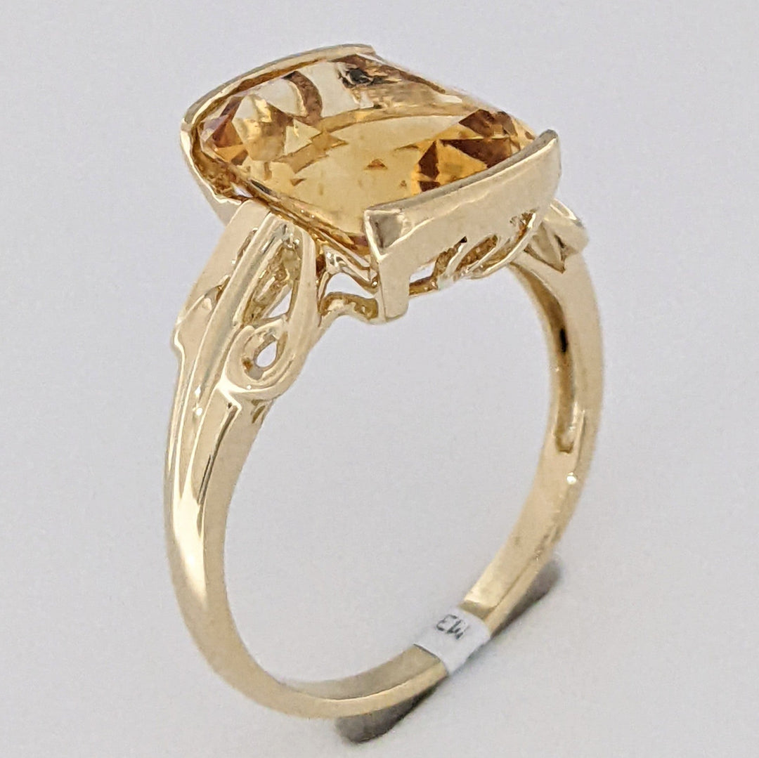 10K CITRINE CUSHION CUT 10X12 HALF-BEZEL ESTATE RING 3.2 GRAMS