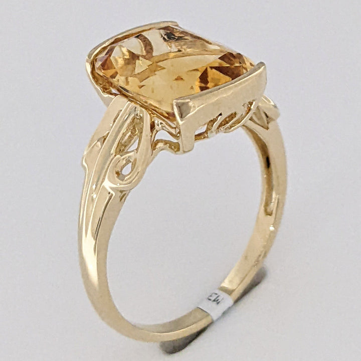 10K CITRINE CUSHION CUT 10X12 HALF-BEZEL ESTATE RING 3.2 GRAMS
