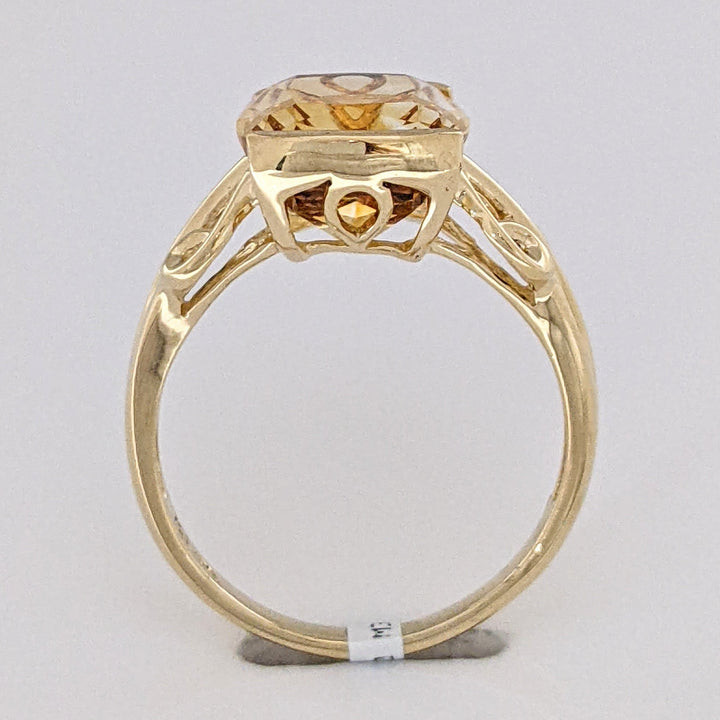 10K CITRINE CUSHION CUT 10X12 HALF-BEZEL ESTATE RING 3.2 GRAMS