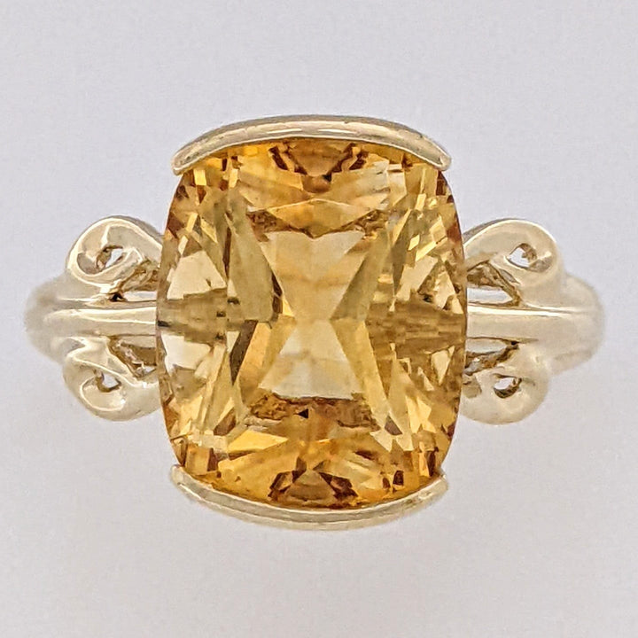 10K CITRINE CUSHION CUT 10X12 HALF-BEZEL ESTATE RING 3.2 GRAMS