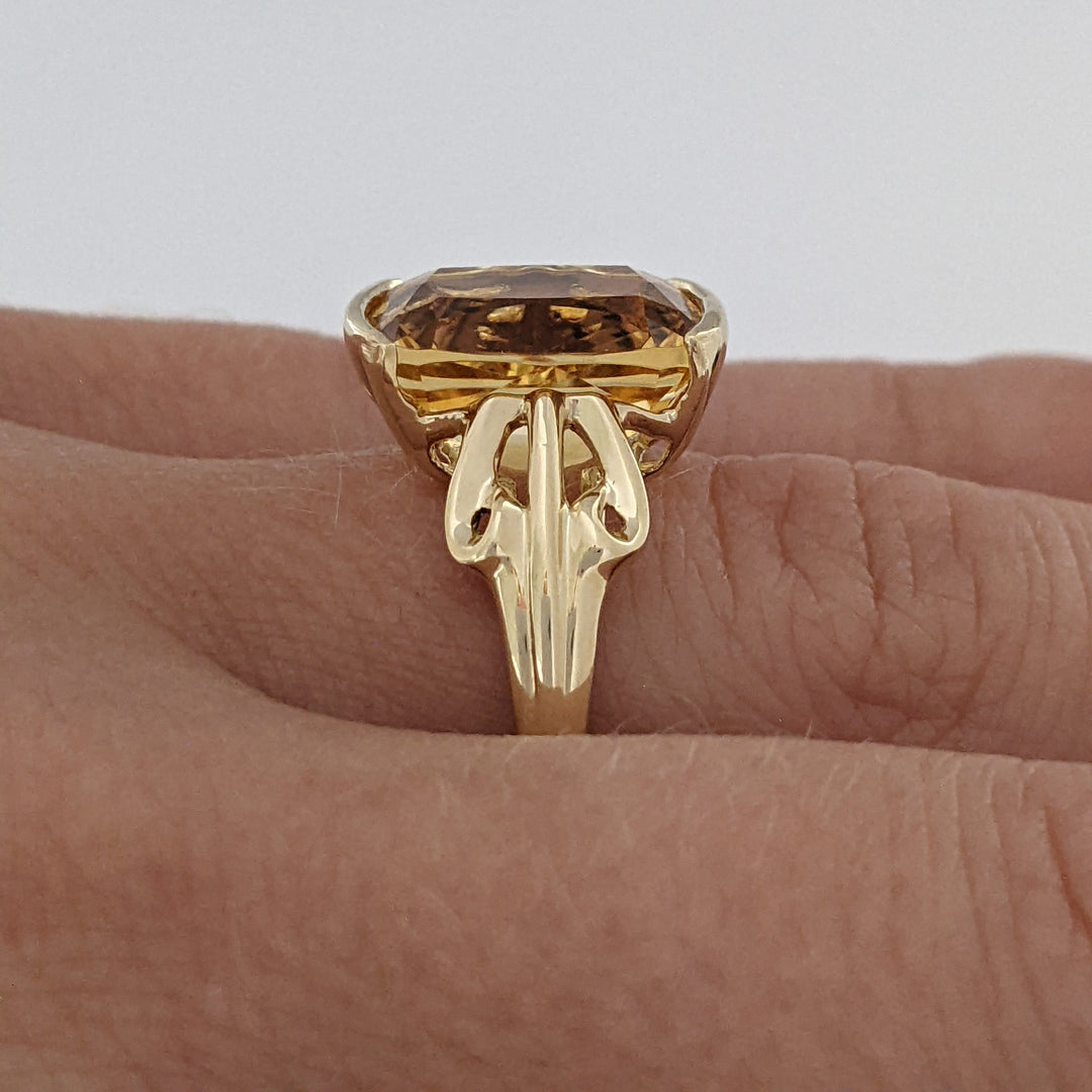 10K CITRINE CUSHION CUT 10X12 HALF-BEZEL ESTATE RING 3.2 GRAMS