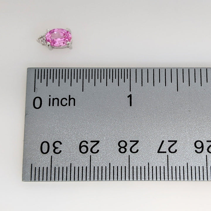 10K LAB-CREATED PINK SAPPHIRE OVAL 5X7 WITH (6) MELEE ESTATE EARRINGS 1.6 GRAMS