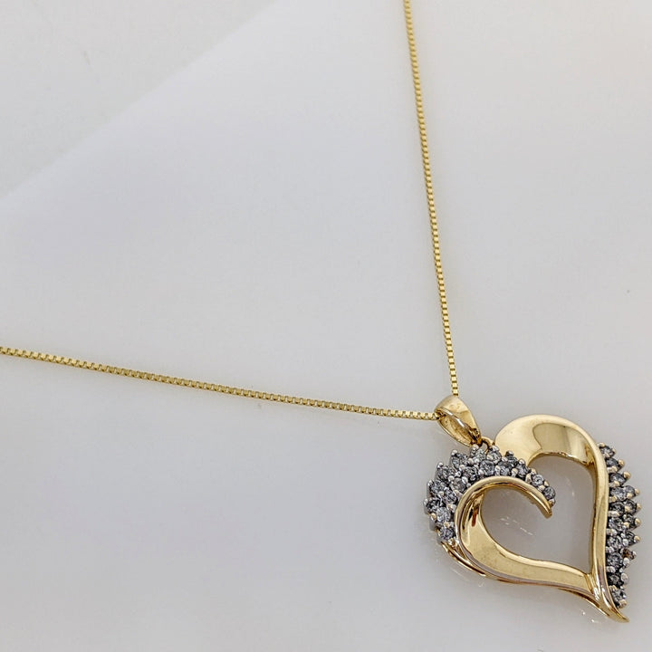 14K .56 CARAT TOTAL WEIGHT I1 H DIAMOND ROUND (32) ESTATE HEART PENDANT & CHAIN 6.4 GRAMS
