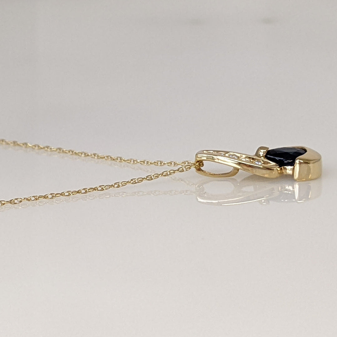 14K SAPPHIRE PEAR 3.4X4.2 WITH (5) MELEE ESTATE PENDANT & CHAIN 1.6 GRAMS