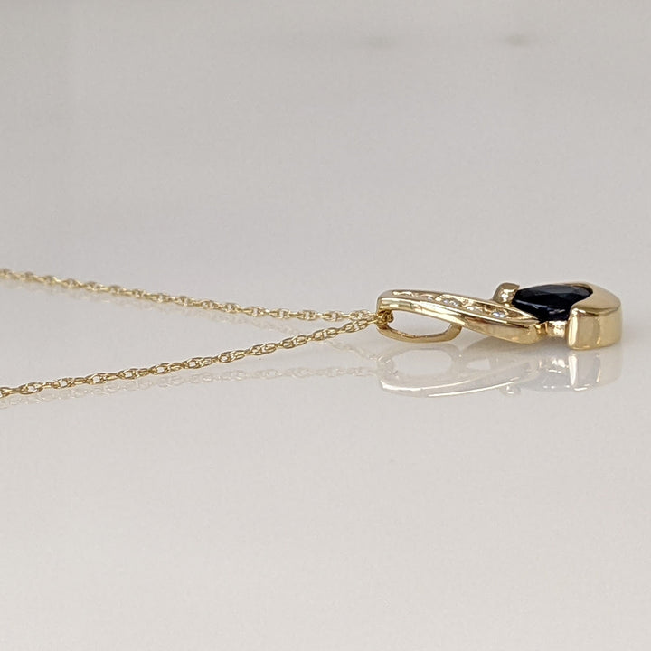 14K SAPPHIRE PEAR 3.4X4.2 WITH (5) MELEE ESTATE PENDANT & CHAIN 1.6 GRAMS