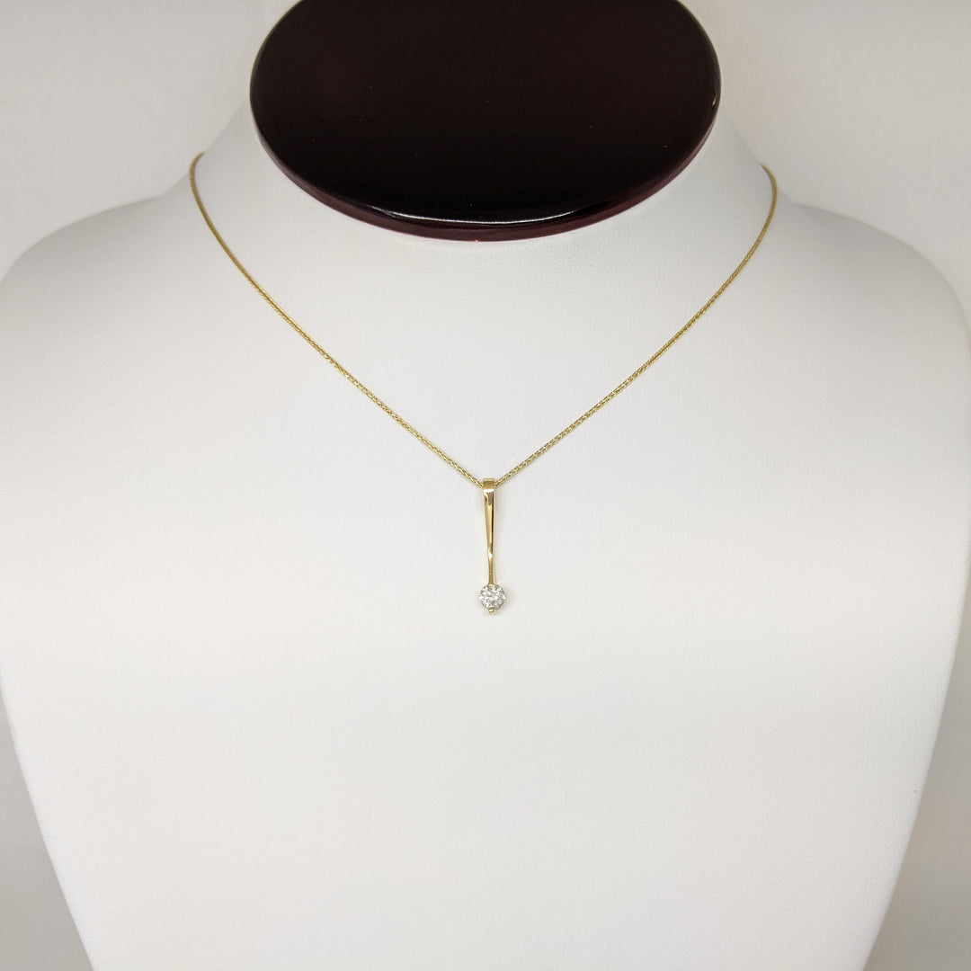 18K .25 CARAT TOTAL I1 K DIAMOND ROUND DROP STYLE ESTATE PENDANT & 14K CHAIN 2.6 GRAMS