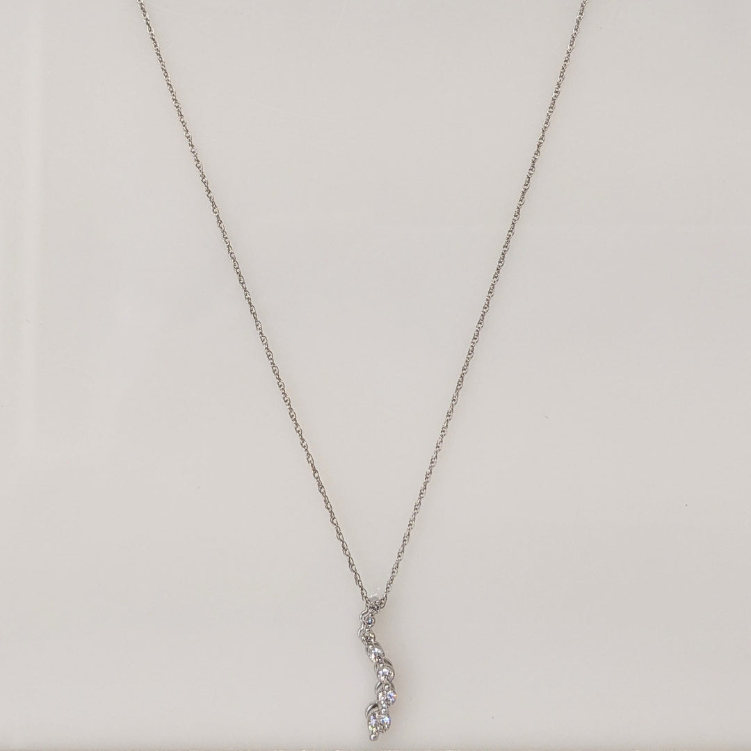 14K WHITE .20 CARAT TOTAL WEIGHT DIAMOND ROUND (7) ESTATE JOURNEY PENDANT & CHAIN 1.8 GRAMS