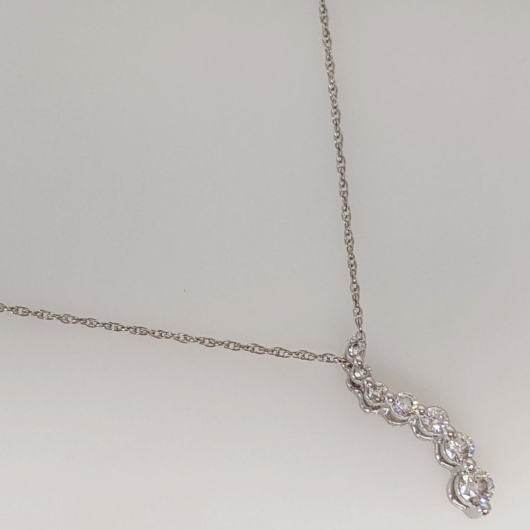 14K WHITE .20 CARAT TOTAL WEIGHT DIAMOND ROUND (7) ESTATE JOURNEY PENDANT & CHAIN 1.8 GRAMS