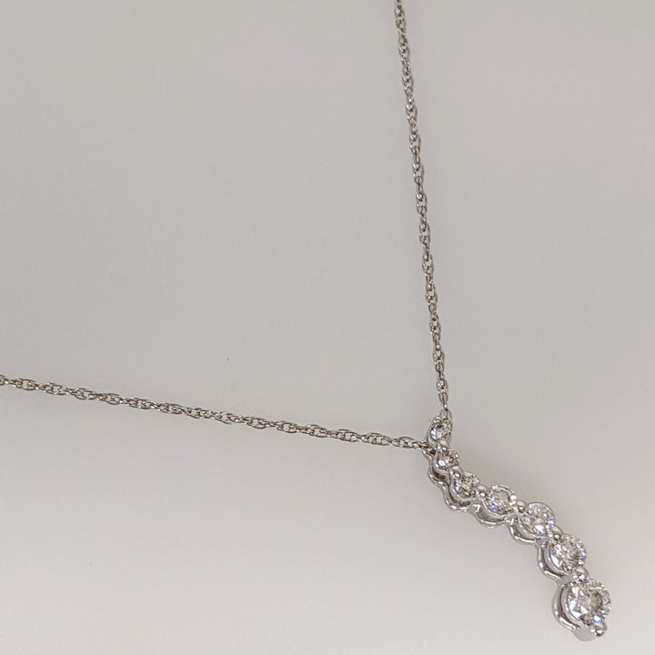 14K WHITE .20 CARAT TOTAL WEIGHT DIAMOND ROUND (7) ESTATE JOURNEY PENDANT & CHAIN 1.8 GRAMS