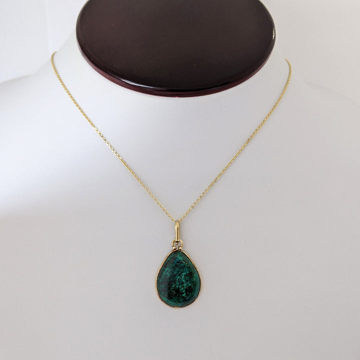 14K CHRYSOCOLLA 16X20 ESTATE PENDANT & CHAIN 5.3 GRAMS