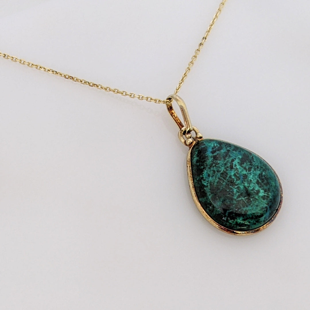 14K CHRYSOCOLLA 16X20 ESTATE PENDANT & CHAIN 5.3 GRAMS