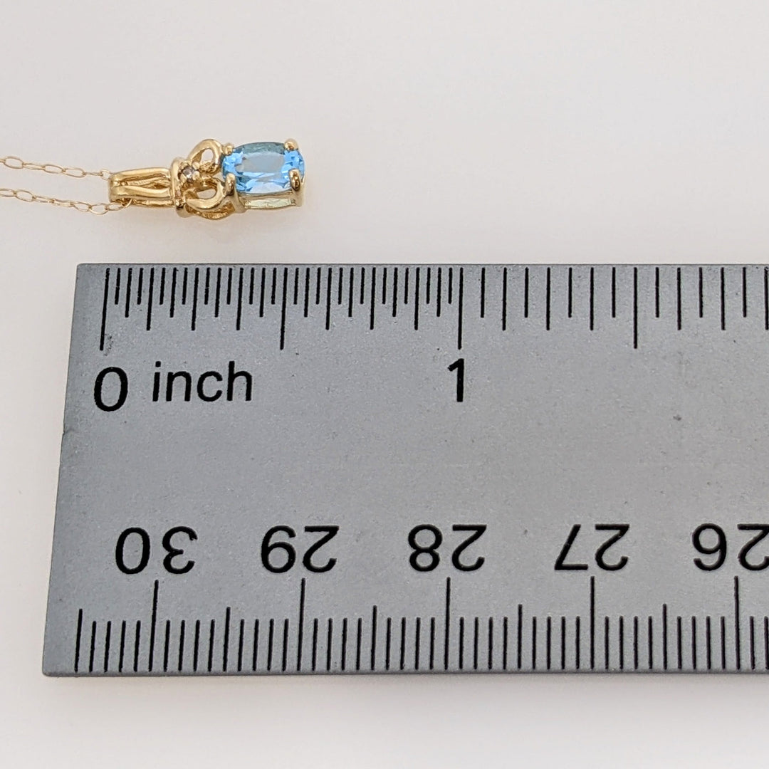 10K BLUE TOPAZ OVAL 4X6 WITH MELEE ESTATE PENDANT & CHAIN 1.1 GRAMS