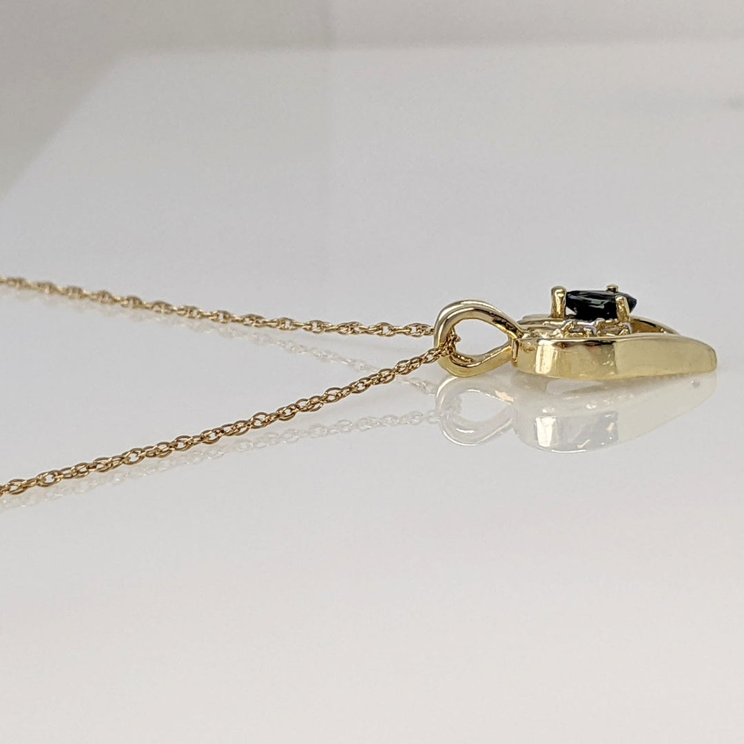 14K SAPPHIRE PEAR 3X4 WITH (2) MELEE ESTATE HEART PENDANT & CHAIN 2.8 GRAMS