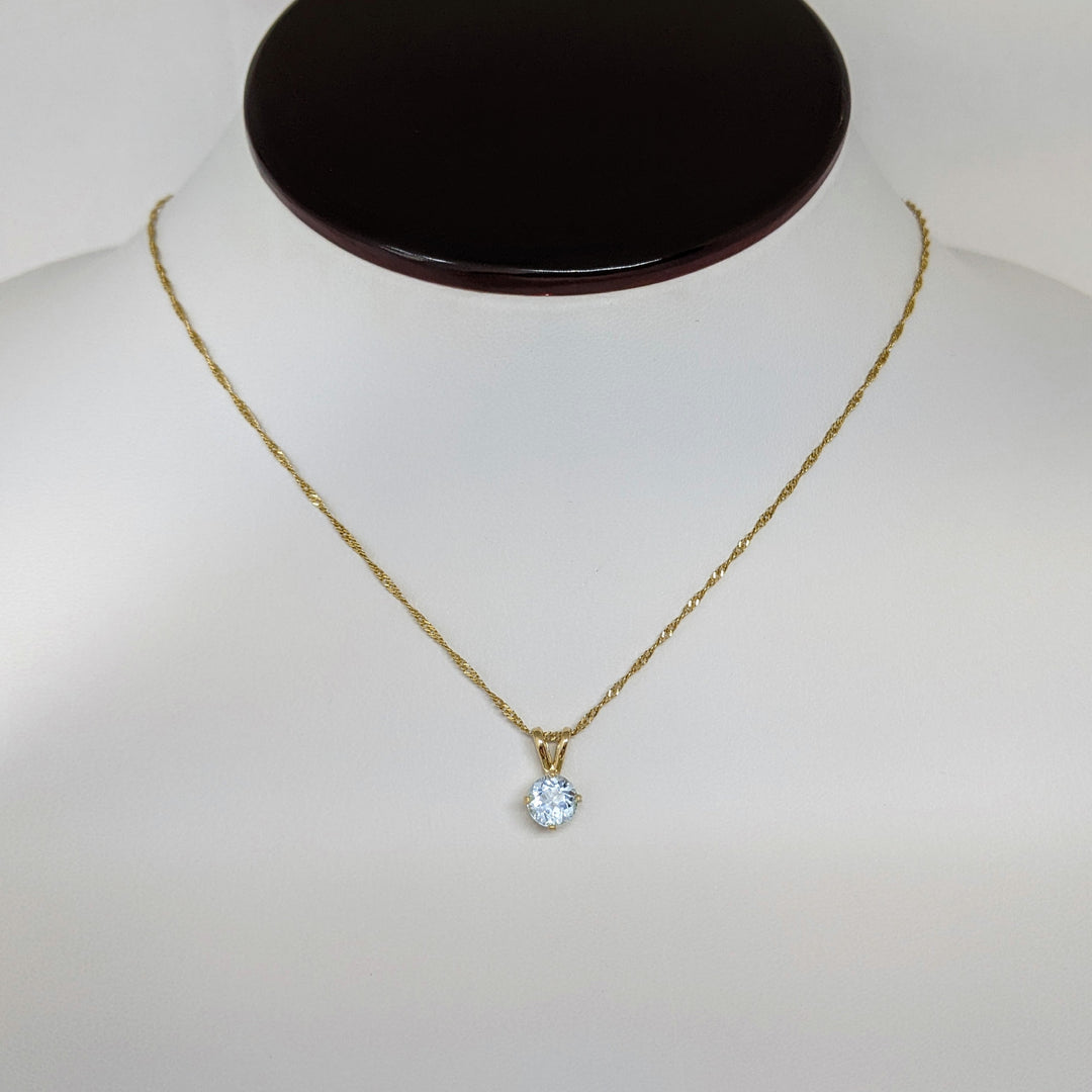 14K BLUE TOPAZ ROUND 6MM ESTATE PENDANT & CHAIN 2.0 GRAMS