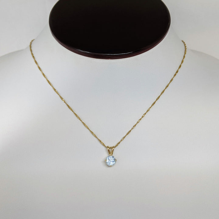 14K BLUE TOPAZ ROUND 6MM ESTATE PENDANT & CHAIN 2.0 GRAMS