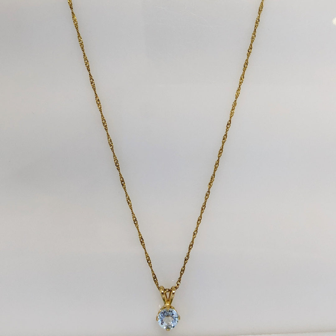 14K BLUE TOPAZ ROUND 6MM ESTATE PENDANT & CHAIN 2.0 GRAMS