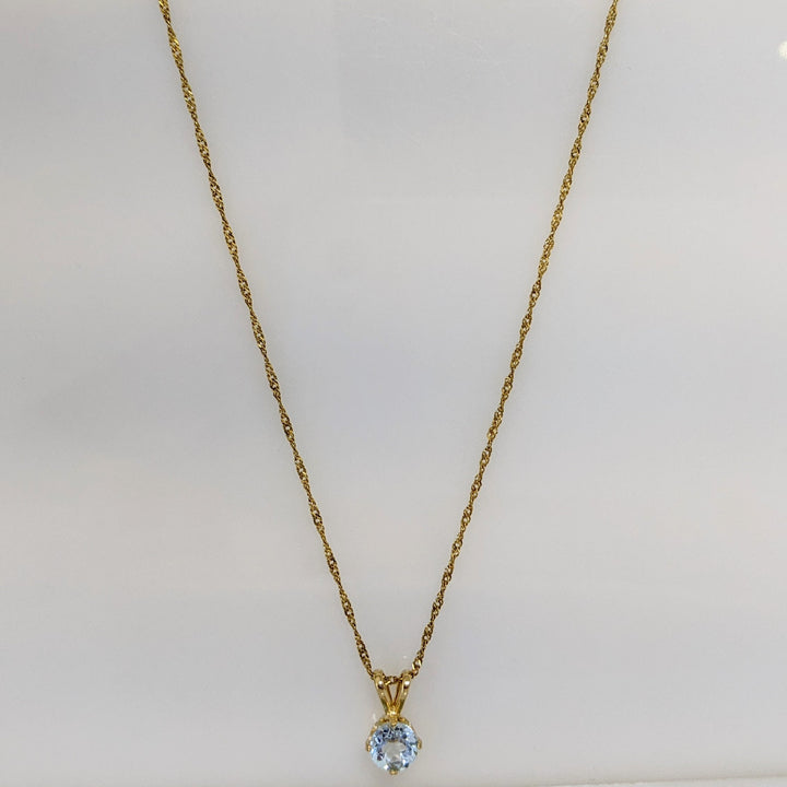14K BLUE TOPAZ ROUND 6MM ESTATE PENDANT & CHAIN 2.0 GRAMS
