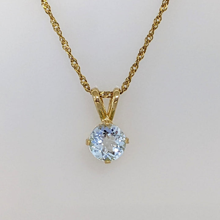 14K BLUE TOPAZ ROUND 6MM ESTATE PENDANT & CHAIN 2.0 GRAMS
