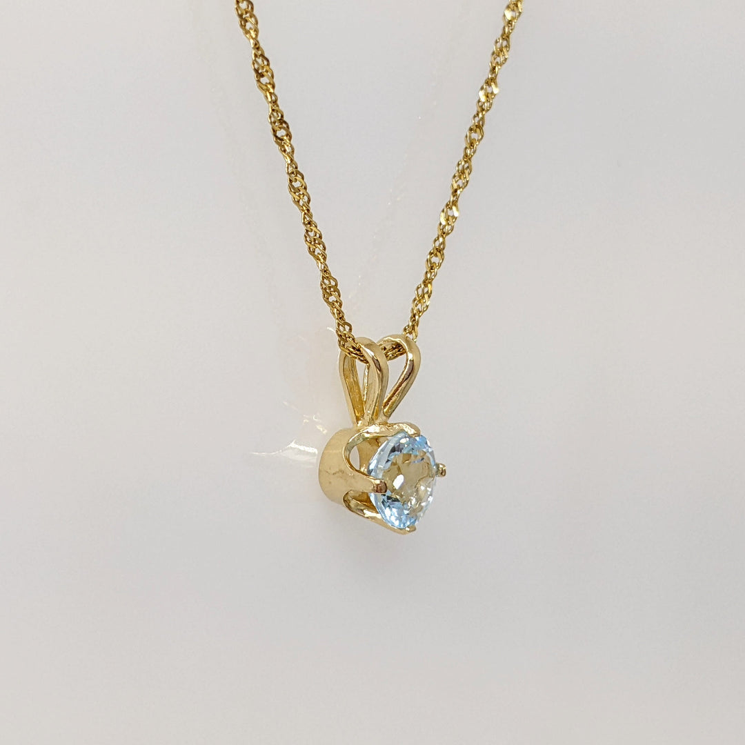 14K BLUE TOPAZ ROUND 6MM ESTATE PENDANT & CHAIN 2.0 GRAMS
