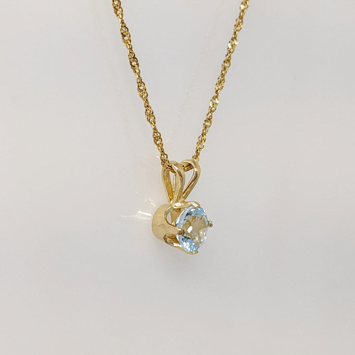 14K BLUE TOPAZ ROUND 6MM ESTATE PENDANT & CHAIN 2.0 GRAMS