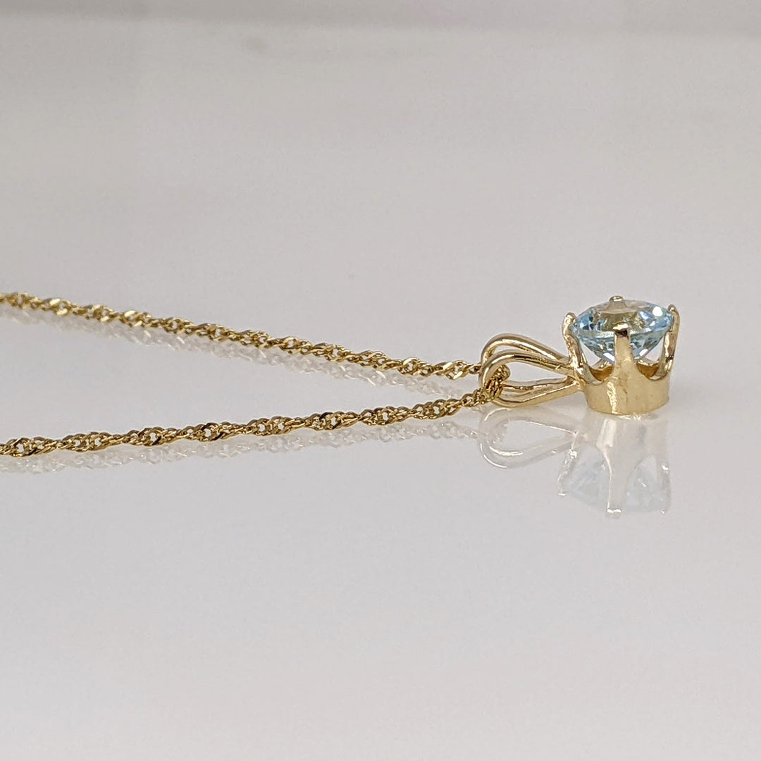 14K BLUE TOPAZ ROUND 6MM ESTATE PENDANT & CHAIN 2.0 GRAMS