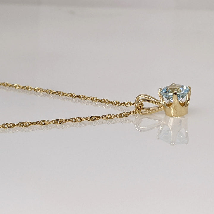 14K BLUE TOPAZ ROUND 6MM ESTATE PENDANT & CHAIN 2.0 GRAMS
