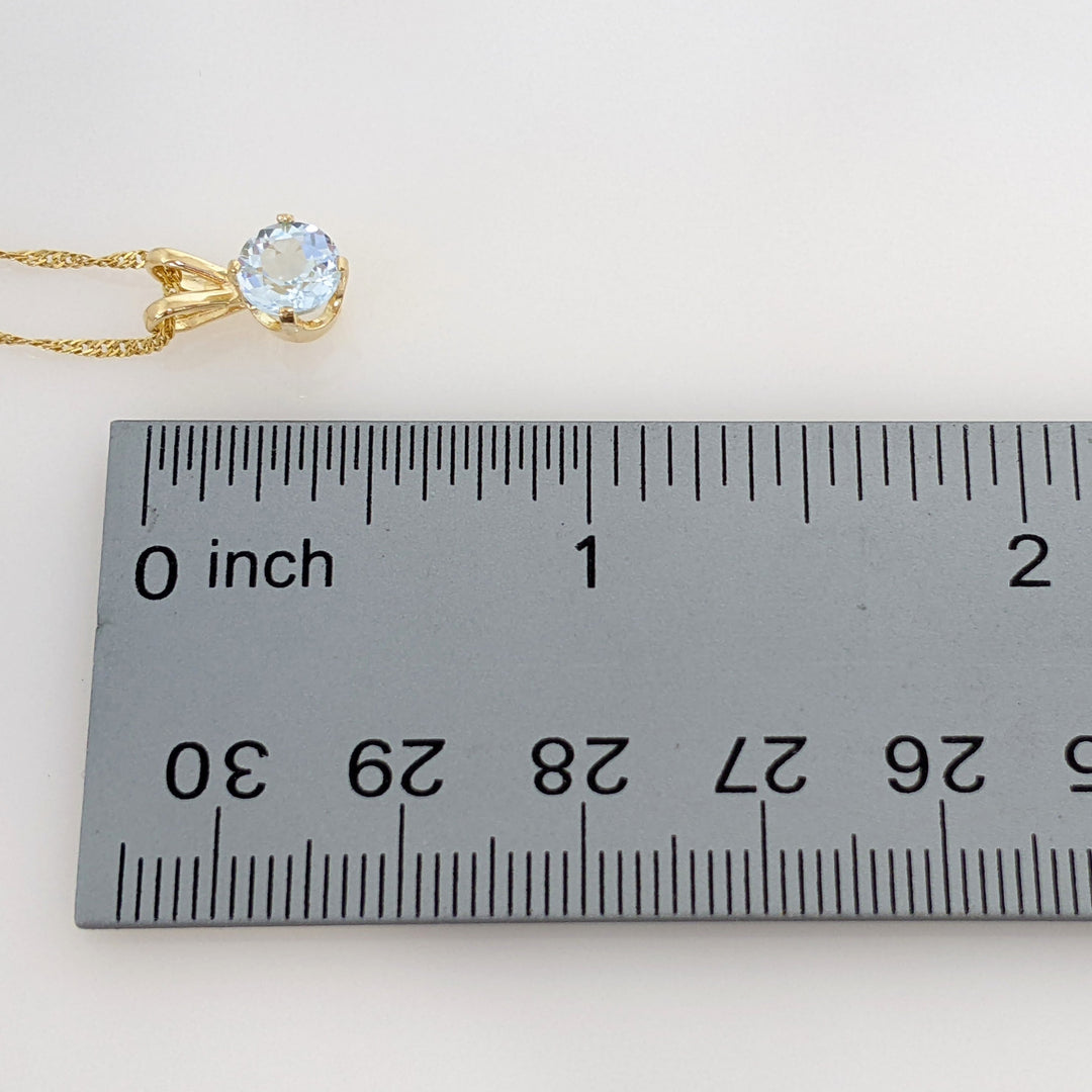 14K BLUE TOPAZ ROUND 6MM ESTATE PENDANT & CHAIN 2.0 GRAMS