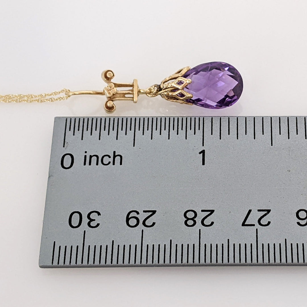 14K AMETHYST BRIOLETTE ESTATE PENDANT & CHAIN 2.6 GRAMS