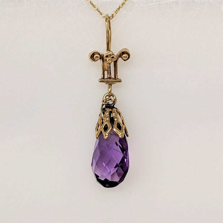 14K AMETHYST BRIOLETTE ESTATE PENDANT & CHAIN 2.6 GRAMS