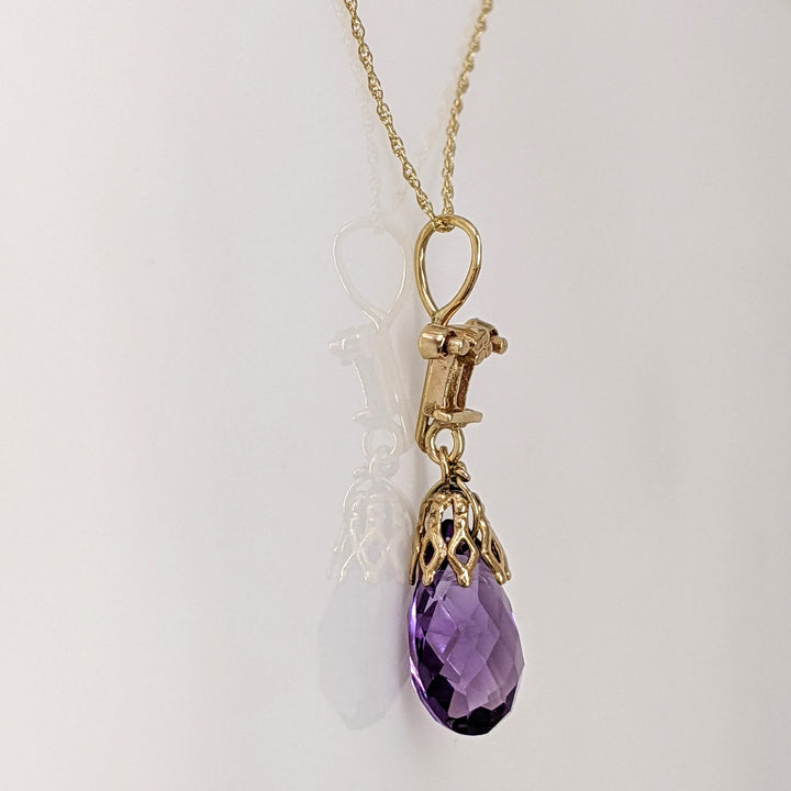 14K AMETHYST BRIOLETTE ESTATE PENDANT & CHAIN 2.6 GRAMS