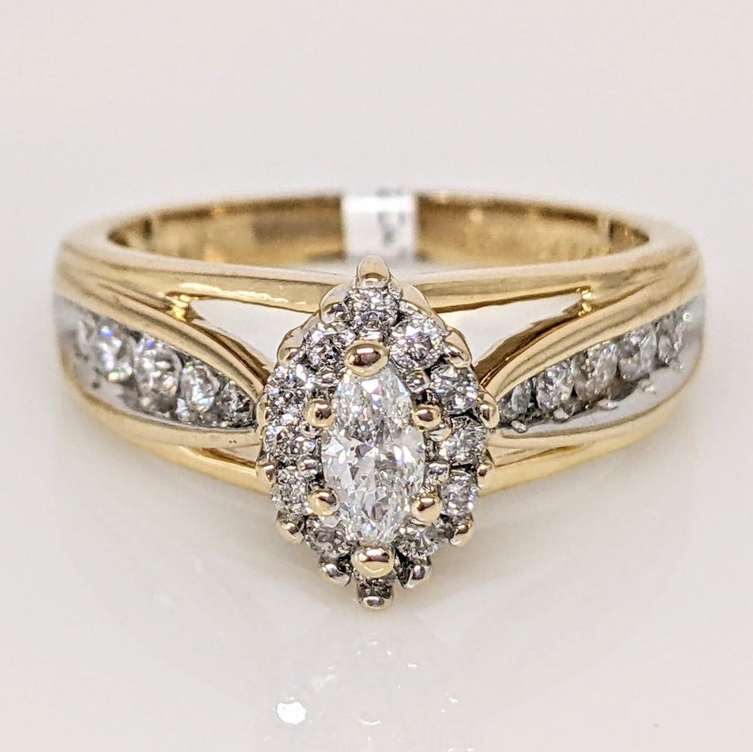 14K .66 CARAT TOTAL WEIGHT I1 H DIAMOND MARQUISE (1) ROUND (23) ESTATE RING 4.8 GRAMS