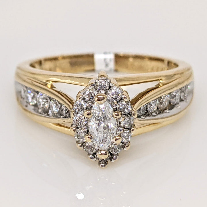 14K .66 CARAT TOTAL WEIGHT I1 H DIAMOND MARQUISE (1) ROUND (23) ESTATE RING 4.8 GRAMS