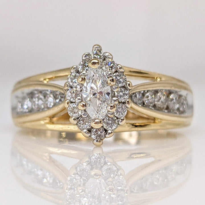 14K .66 CARAT TOTAL WEIGHT I1 H DIAMOND MARQUISE (1) ROUND (23) ESTATE RING 4.8 GRAMS