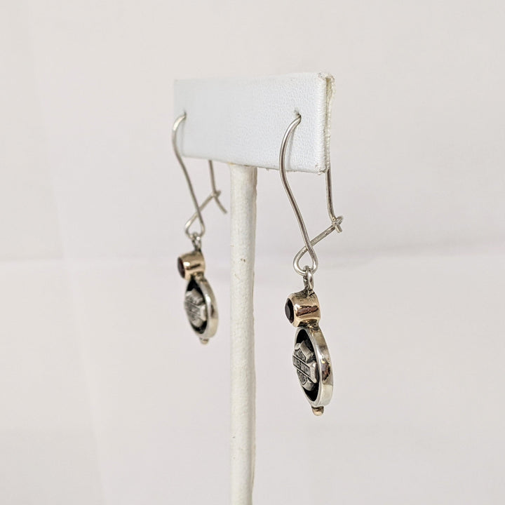 STERLING SILVER HARLEY DAVIDSON WITH PINK TOURMALINE ROUND BEZEL DANGLE ESTATE EARRINGS 6.2 GRAMS