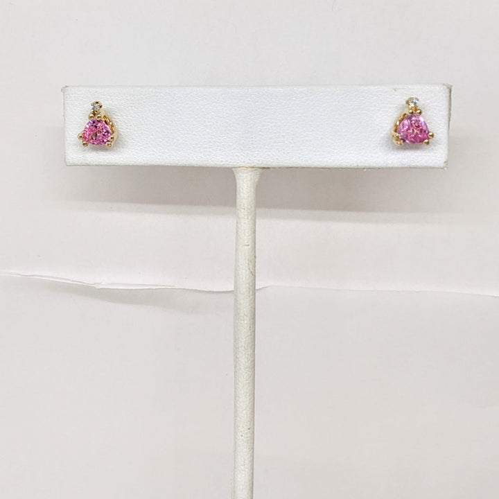 14K PINK SAPPHIRE TRILLION CUT 5X5 WITH (2) MELEE ESTATE STUD EARRINGS 1.2 GRAMS