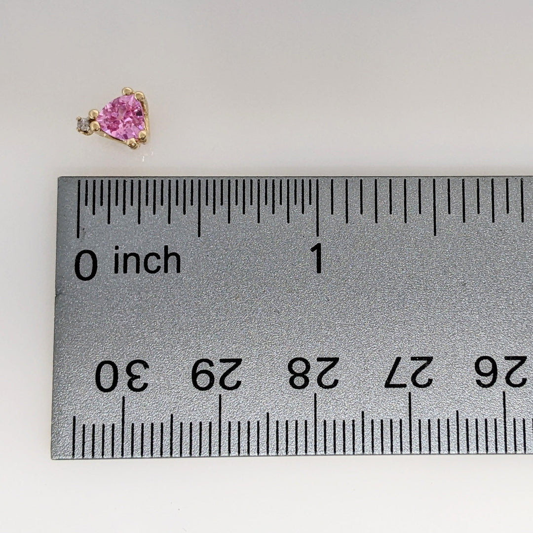 14K PINK SAPPHIRE TRILLION CUT 5X5 WITH (2) MELEE ESTATE STUD EARRINGS 1.2 GRAMS