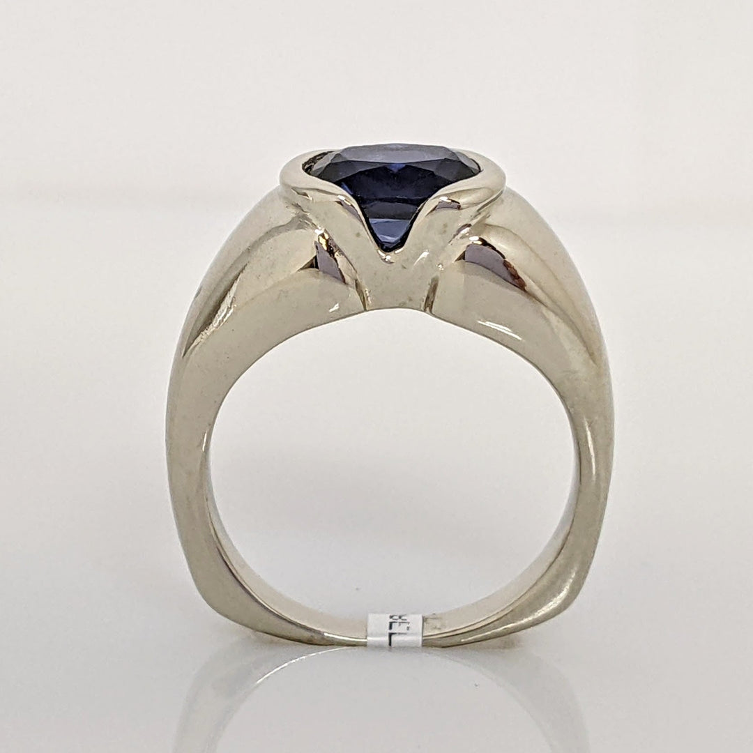 14K WHITE LAB-CREATED SAPPHIRE OVAL 6X7 HALF-BEZEL ESTATE RING 6.4 GRAMS