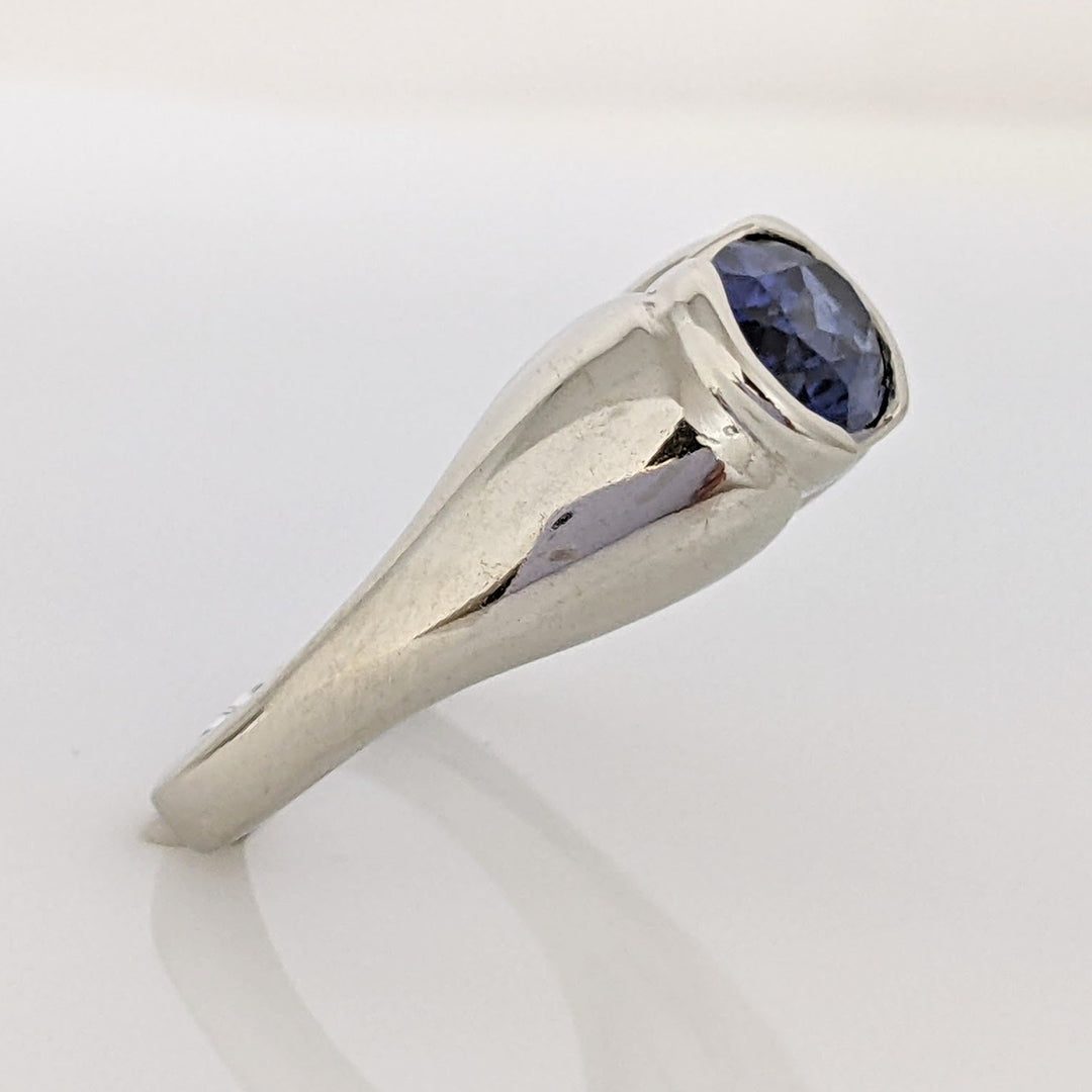 14K WHITE LAB-CREATED SAPPHIRE OVAL 6X7 HALF-BEZEL ESTATE RING 6.4 GRAMS