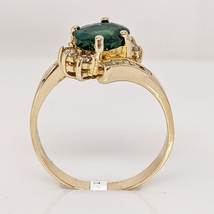 14K EMERALD OVAL 6X8 "A" WITH .28 DIAMOND TOTAL WEIGHT (18) BYPASS ESTATE RING 3.2 GRAMS