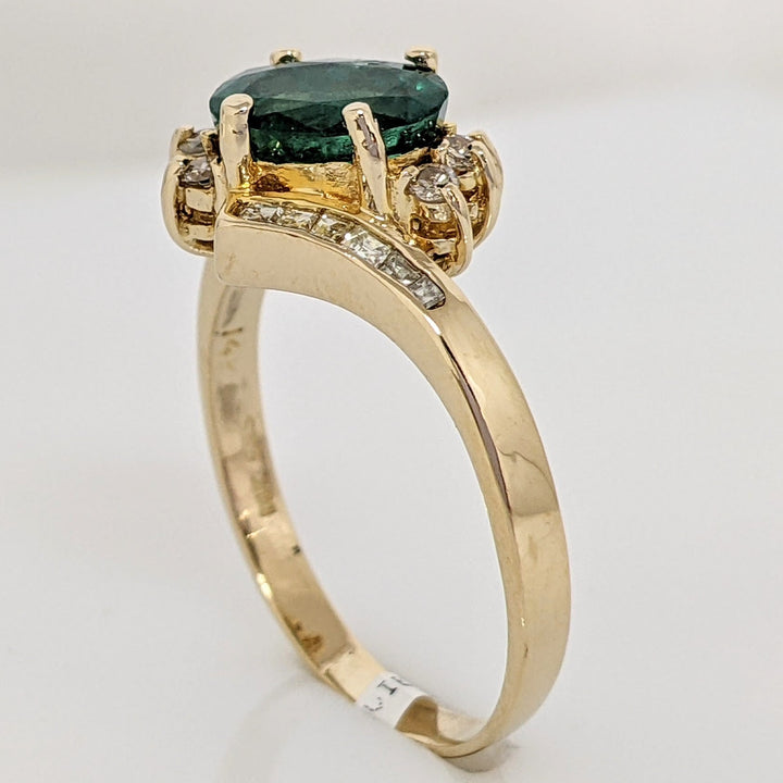 14K EMERALD OVAL 6X8 "A" WITH .28 DIAMOND TOTAL WEIGHT (18) BYPASS ESTATE RING 3.2 GRAMS