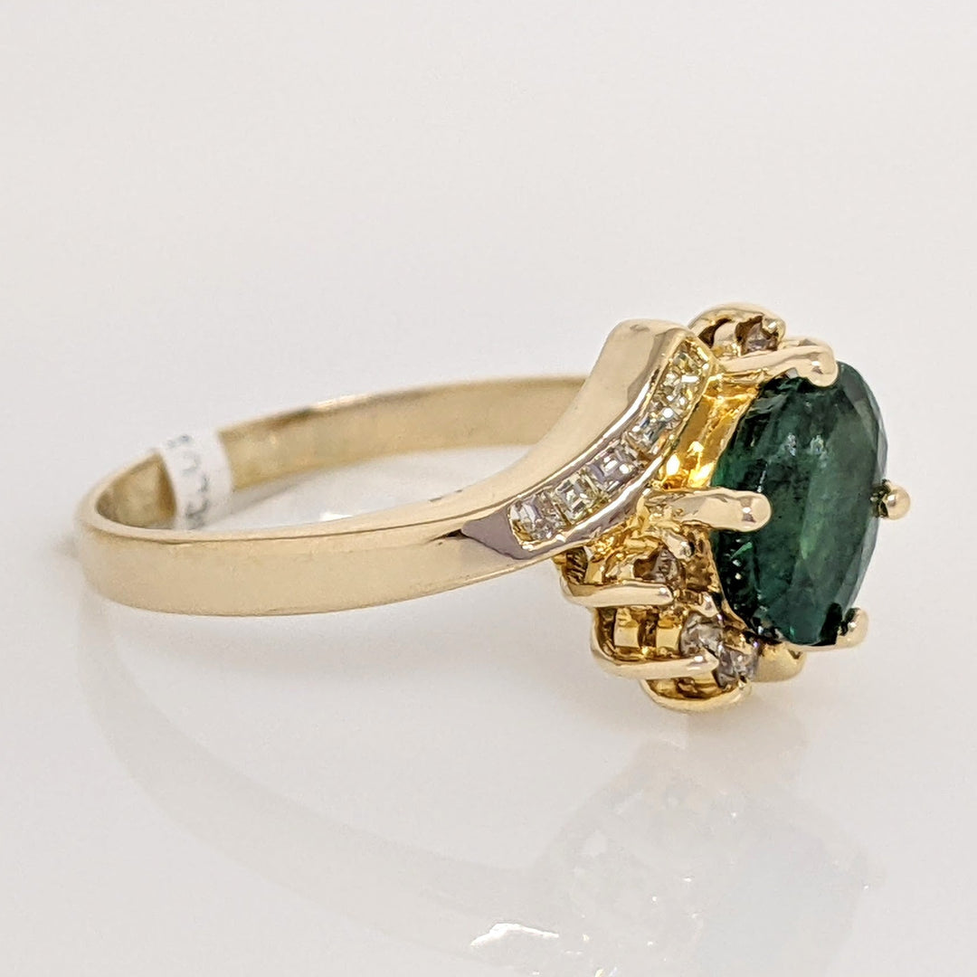 14K EMERALD OVAL 6X8 "A" WITH .28 DIAMOND TOTAL WEIGHT (18) BYPASS ESTATE RING 3.2 GRAMS