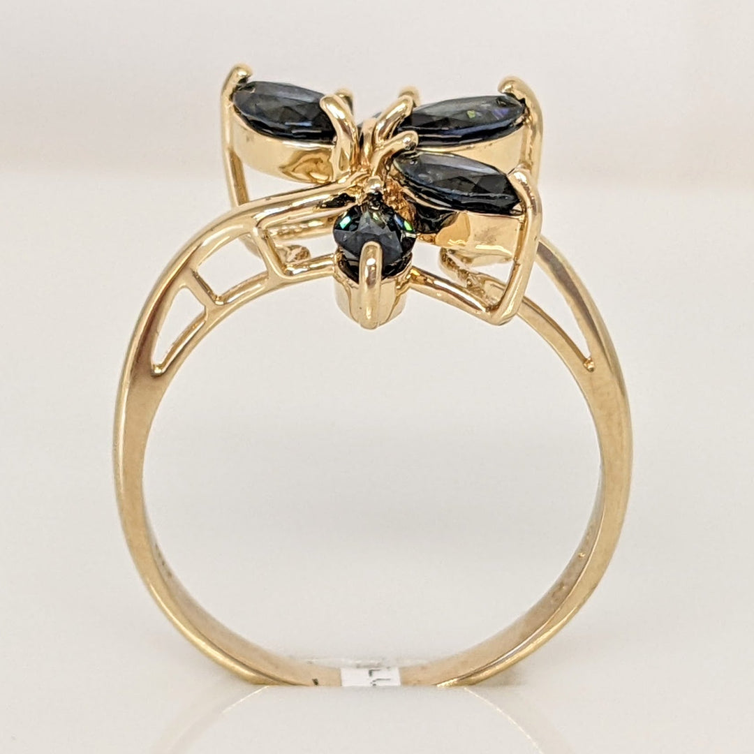 14K SAPPHIRE MARQUISE (5) 2.5X5 WITH MELEE ESTATE RING 2.9 GRAMS