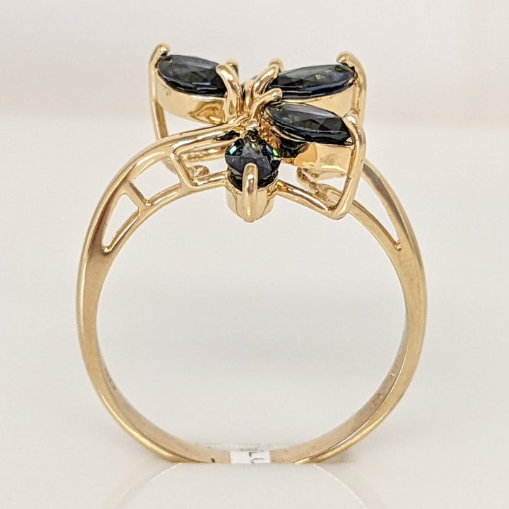 14K SAPPHIRE MARQUISE (5) 2.5X5 WITH MELEE ESTATE RING 2.9 GRAMS