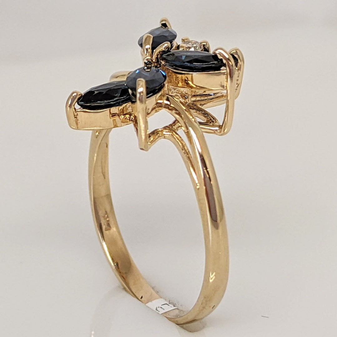 14K SAPPHIRE MARQUISE (5) 2.5X5 WITH MELEE ESTATE RING 2.9 GRAMS