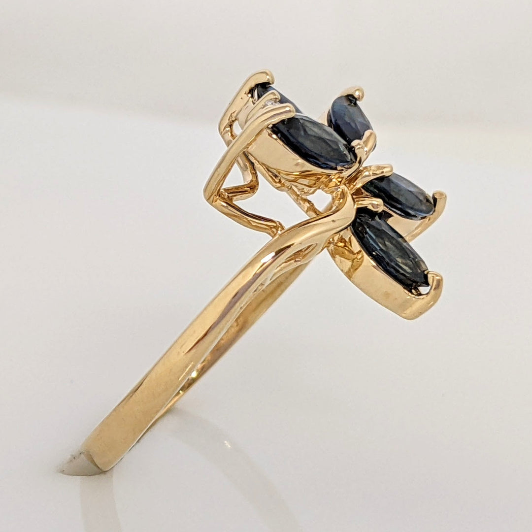 14K SAPPHIRE MARQUISE (5) 2.5X5 WITH MELEE ESTATE RING 2.9 GRAMS