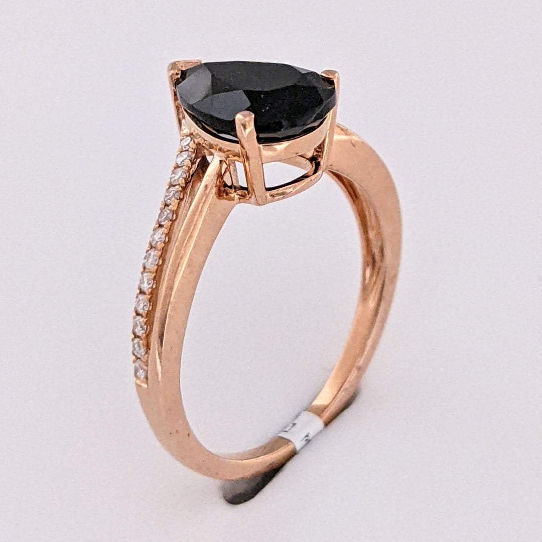 14K ROSE ONYX PEAR 7X11 WITH .20 DIAMOND TOTAL WEIGHT (24) ROUND ESTATE RING 2.6 GRAMS